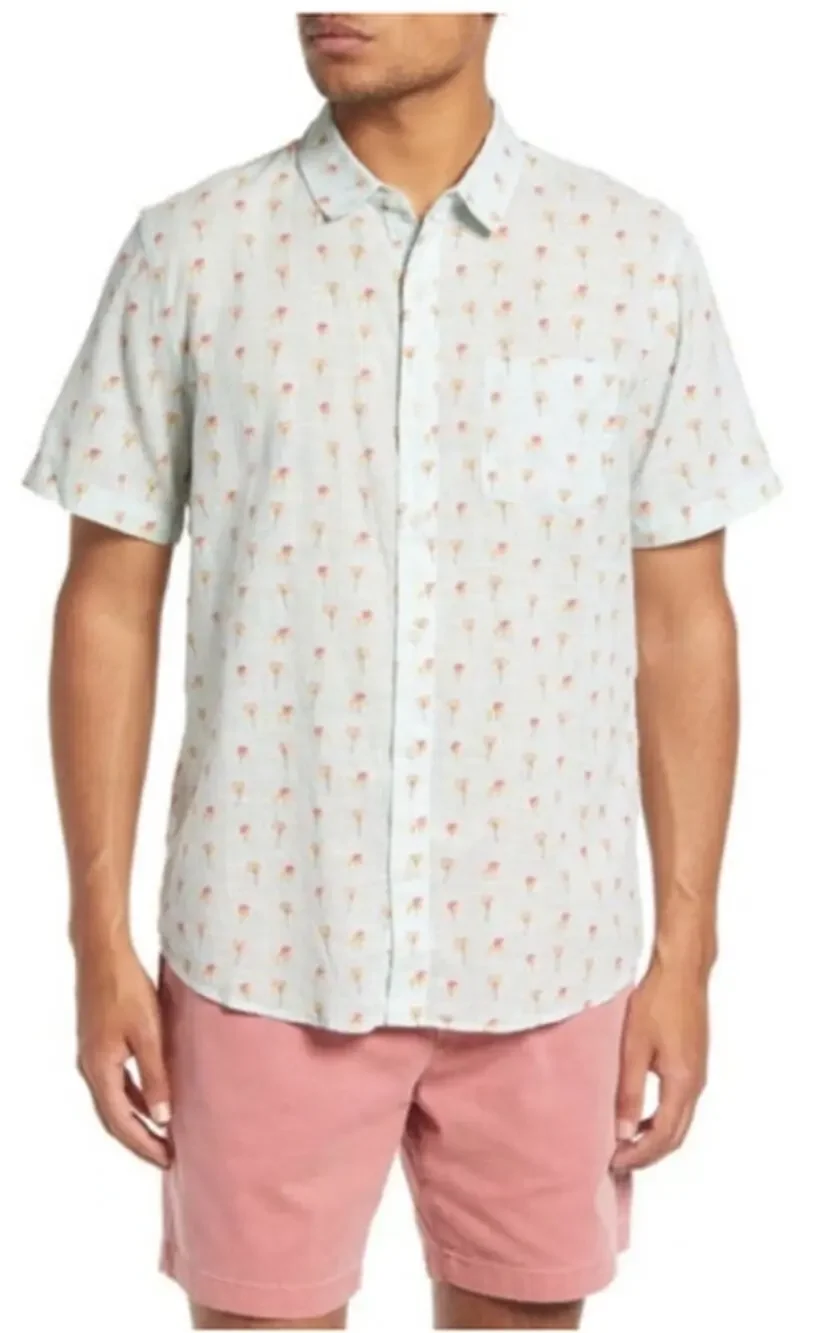 Marine Layer Palm Tree Shirt Men's M/L 100% Cotton Short Sleeve Button Up Aqua - Picture 1 of 10